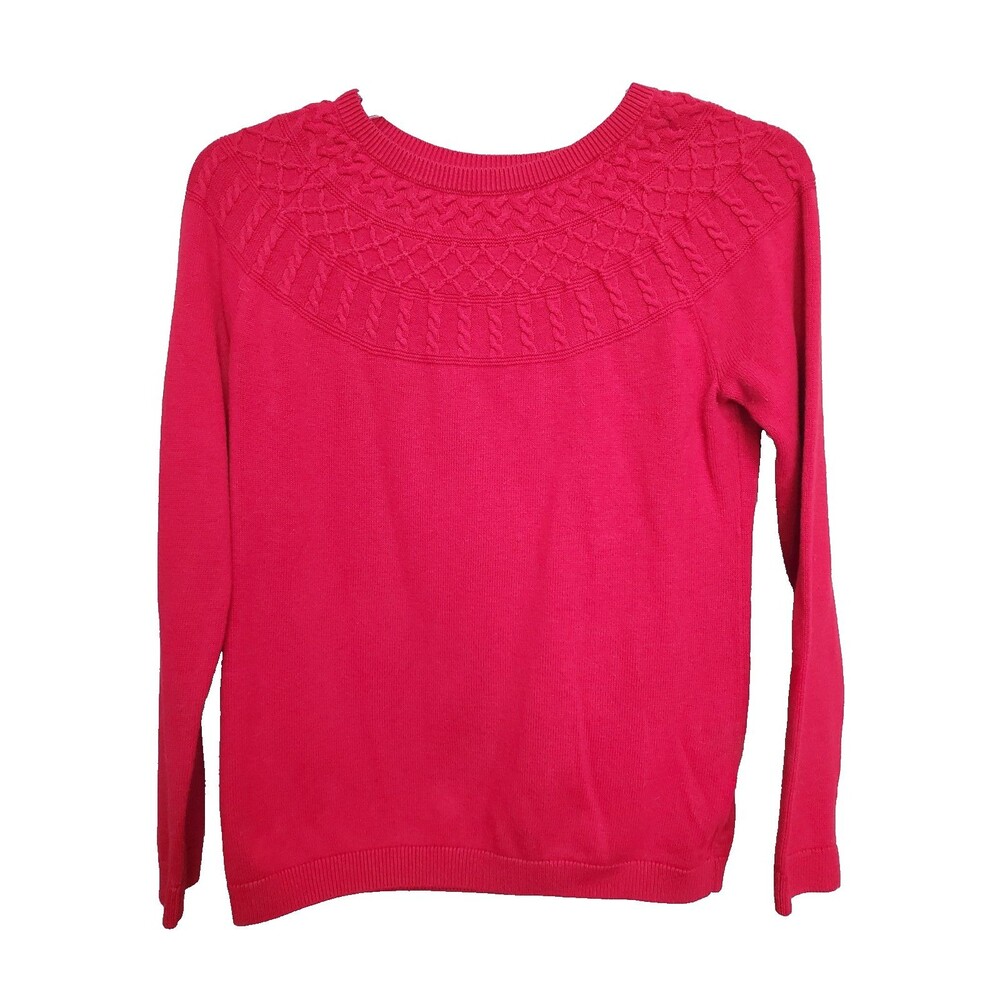Talbots Cable-Knit Yoke Red Cotton/Cashmere Blend Crew Neck Sweater Size MED